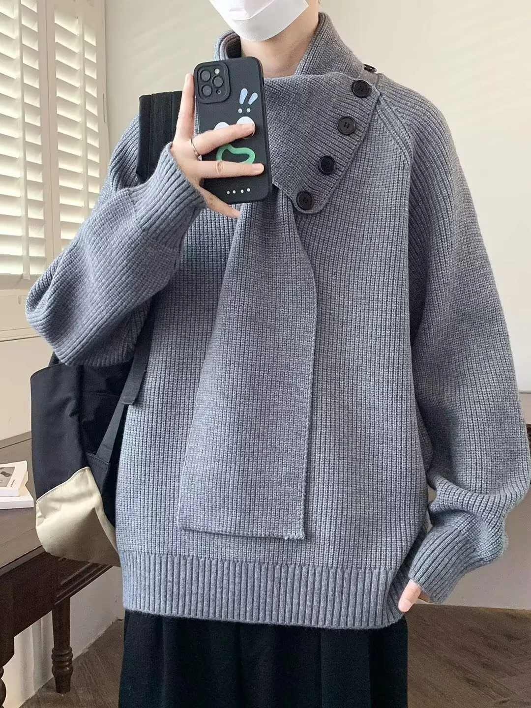 

Модный мужской вязаный свитер с высоким воротником, удлиненный, повседневный, теплый, осенне-зимний, в различных цветах