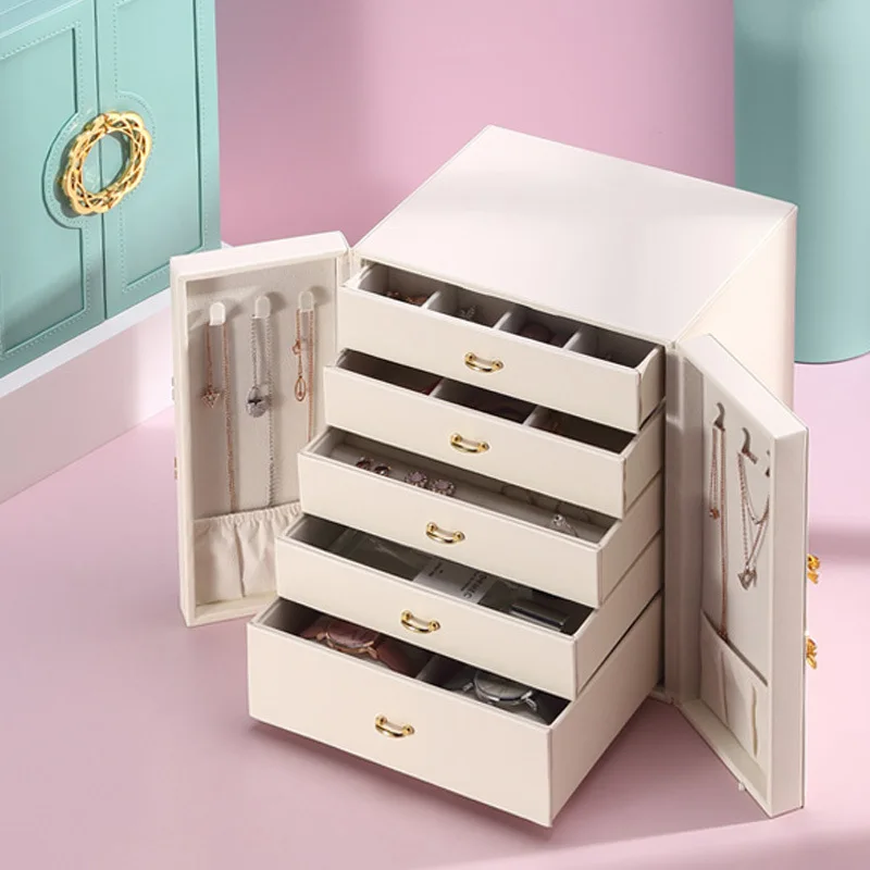 Jewelry box Multi layer large capacity high-end jewelry box Light jewelry stud earrings Necklace storage box