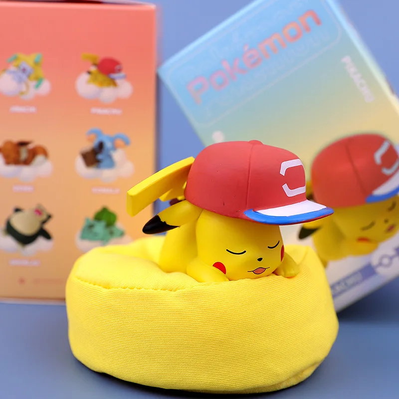 6 estilos Pokemon sueño estrellado Pikachu Bulbasaur Eevee Snorlax Jirachi Komala figuras de Anime durmiendo juguetes de PVC Kawaii