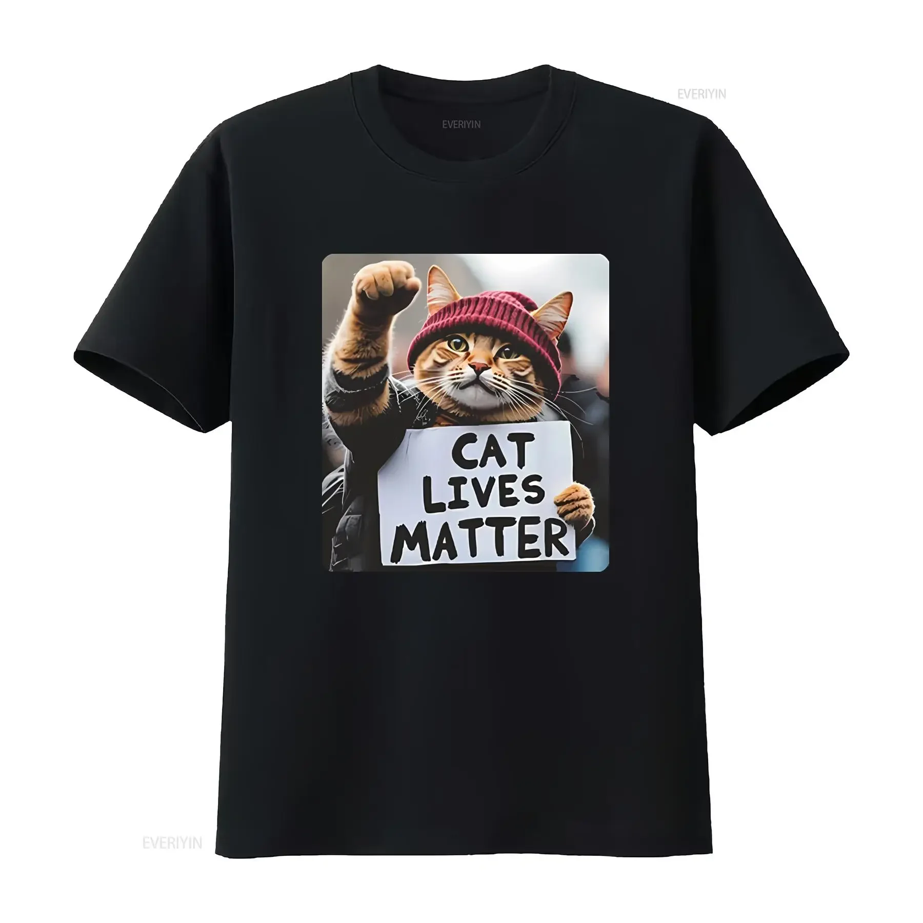 Funny Streetwear Cat Lives Matter Protest Print Casual T Shirt vintage Washed Soft Stylish Unisex fashion streetwear