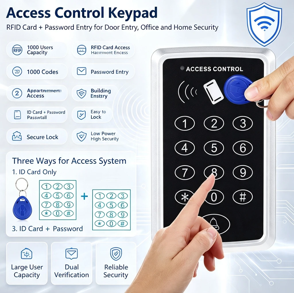 RFID Access Control Keypad 125KHz EM Card Reader for Door Lock Opener - Keyboard System for Access Control