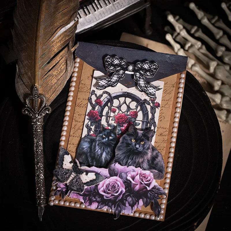 20pcs Gothic Hard Card Sticker  Black Cat Dark Fantasy Writing Alien Material package Decorative Supplies Background 120*86mm - view 2