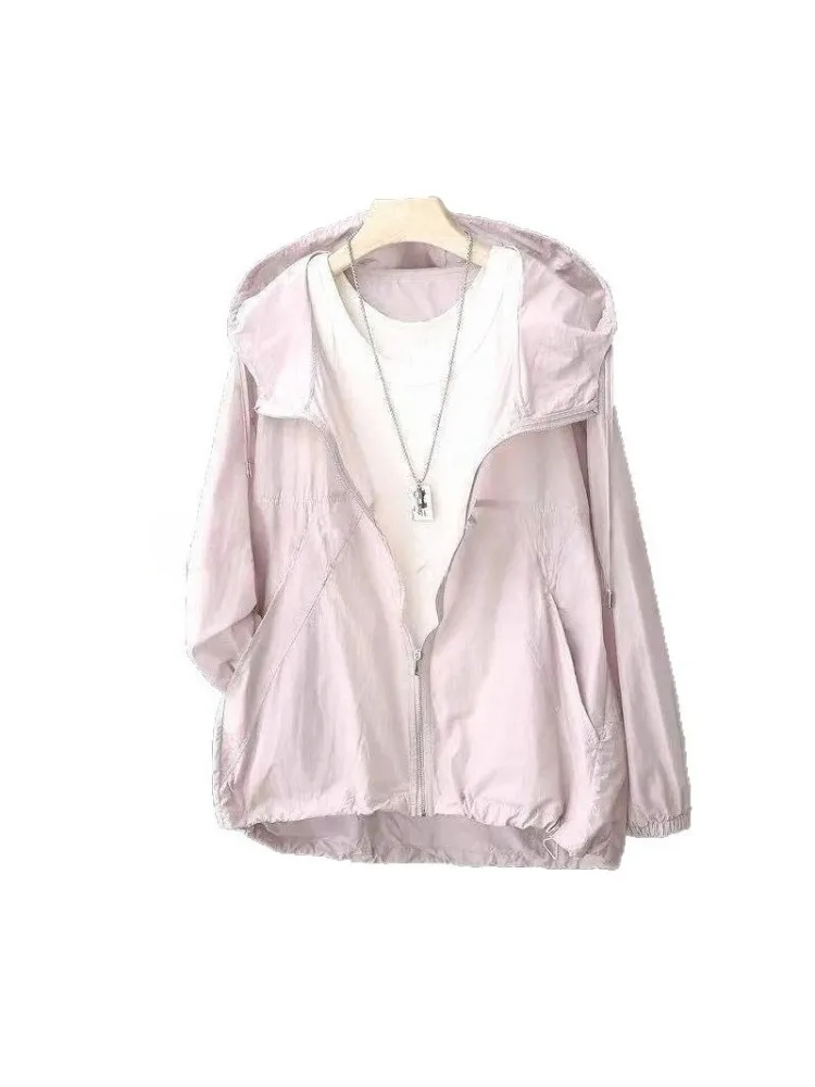 UV Protection Hooded Sun Cardigan Thin Loose Solid Short Coat For Summer Outdoor