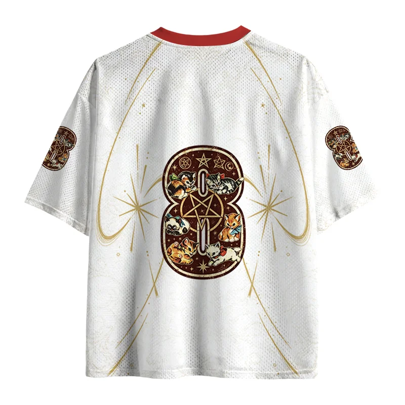 V Neck Jersey Vintage Cute Kitten Pentagram Art Print Short Sleeve Shirt Unisex Dark Humor Streetwear Casual Sports Tee