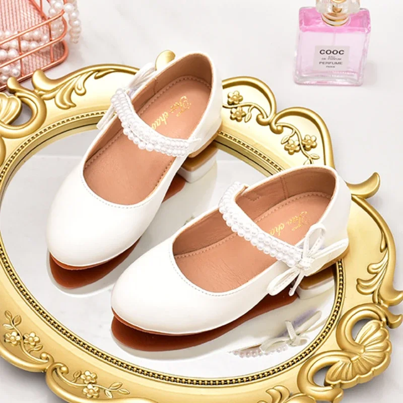 Children\'s Leather Shoes for Party Wedding Fashion Elegant Low Heels Versatile Princess Shoes for Girls Kids Dress Single Shoes