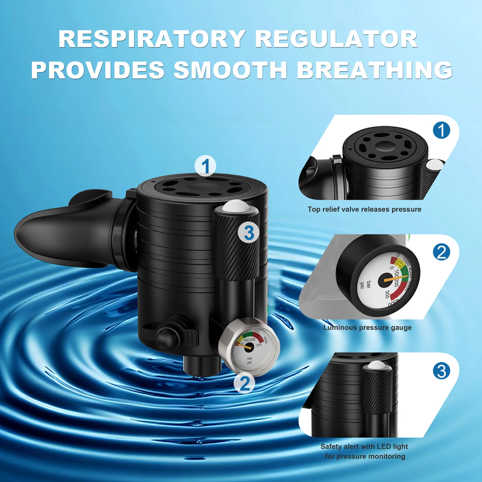 TAIITONEE Scuba Diving Tank Regulator, Constant Pressure Safety Alert Valve for 0.2L 0.35L 0.5L Mini Diving Air Cylinder