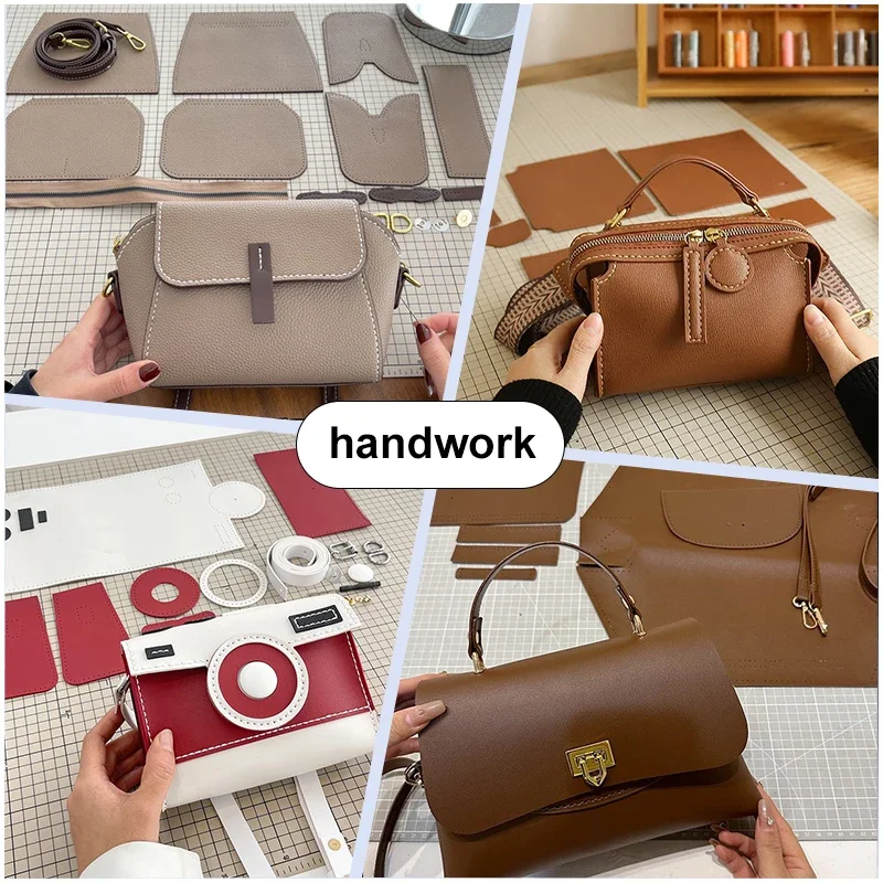 Hand Making Square Bag Set Hand Stitching Bag PU Leather Diy Handmade Kit Sewing Material Sewing Craft Kits for Bag Accessories