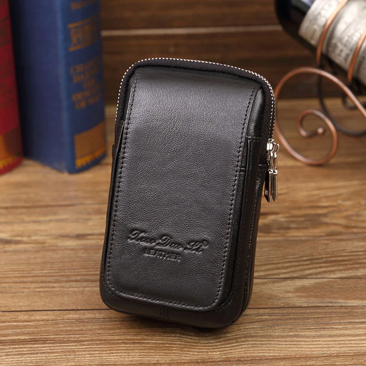 Men's leather mobile phone fanny pack wearing belt 4.7/5/6 inch mobile phone bag cowhide mini fanny pack