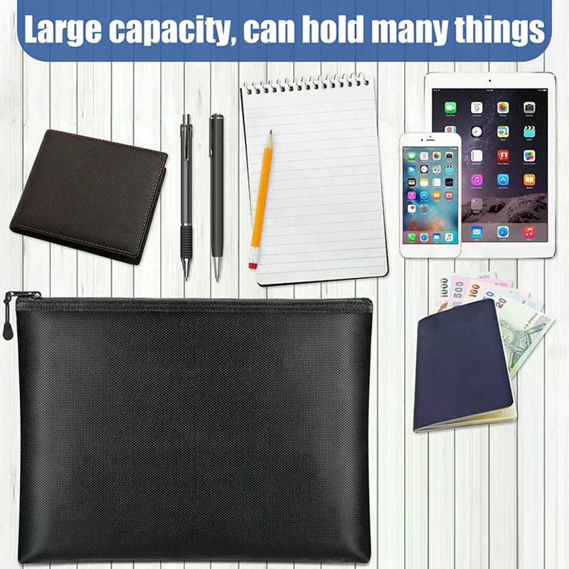 Fireproof Document Bag Waterproof Money Bags Fire Safe Storage Pouch With Zipper Cash File Envelope Holder For Home Office