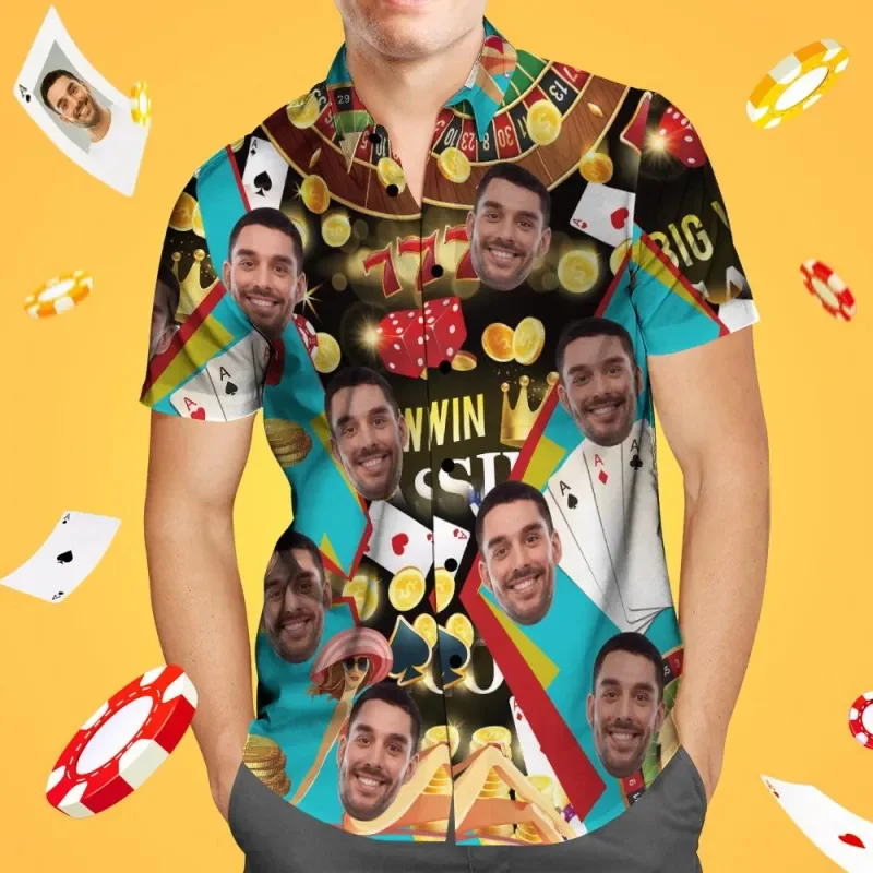

Custom Face Poker Graphic Hawaiian Shirt Men Women Aloha Beach Shirt Gift Summer Street Short Sleeve Tops Lapel Button Shirts
