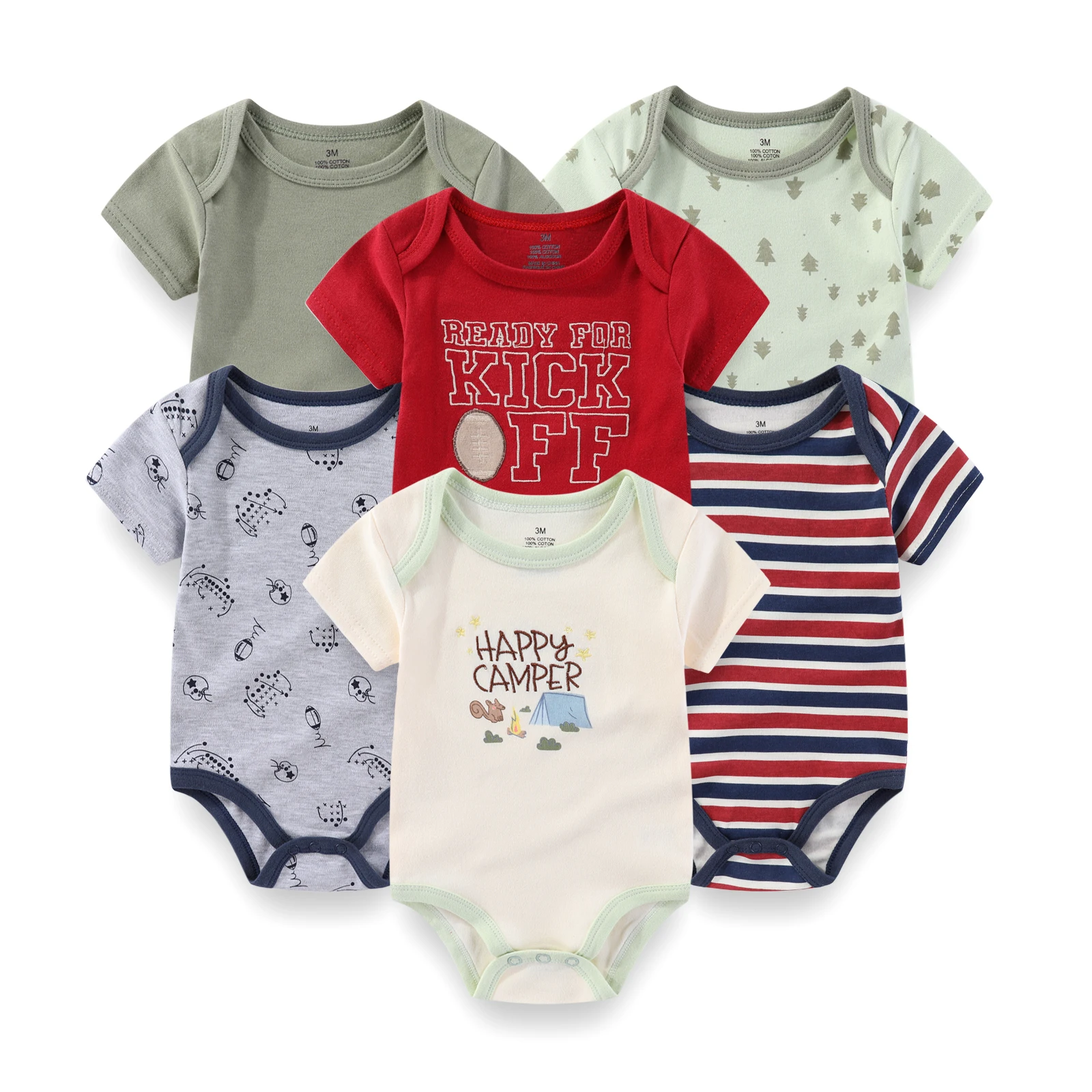 Kiddiezoom 6-Pack Cartoon Cute Baby Bodysuits Summer Short Sleeve Newborn Boy Girl Onesies 0-12 Months Infant Unisex Clothes