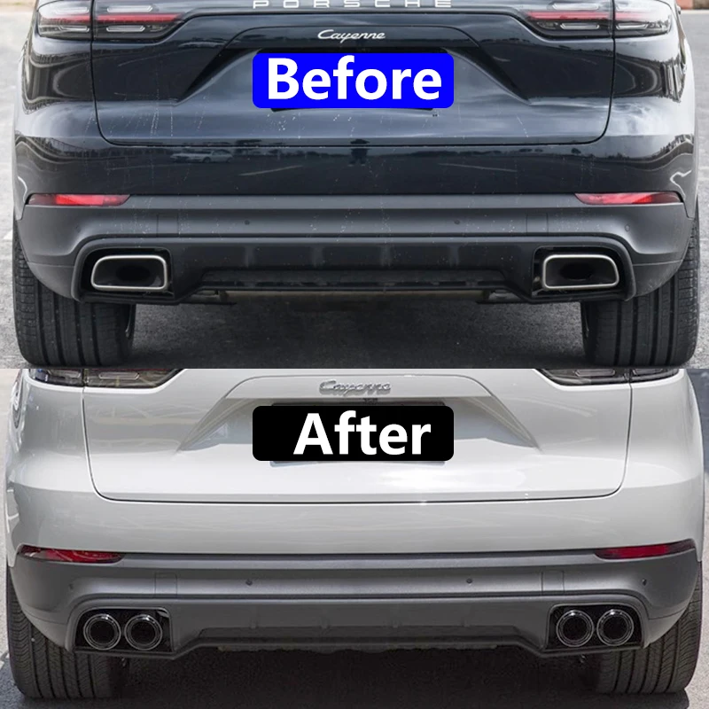 1 paar Voor 2018-2025 Porsche Cayenne Benzine Hybride Uitlaatpijp Upgrade GTS Rvs Zwart Quad Uitlaat tip Nozzle
