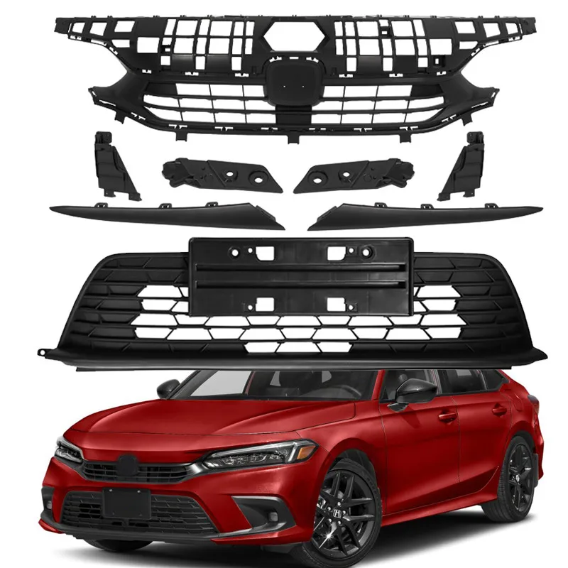 

Подходит для Honda Civic 2022-2024: Верхняя и нижняя решетки переднего бампера с декоративными накладками-«ресничками»