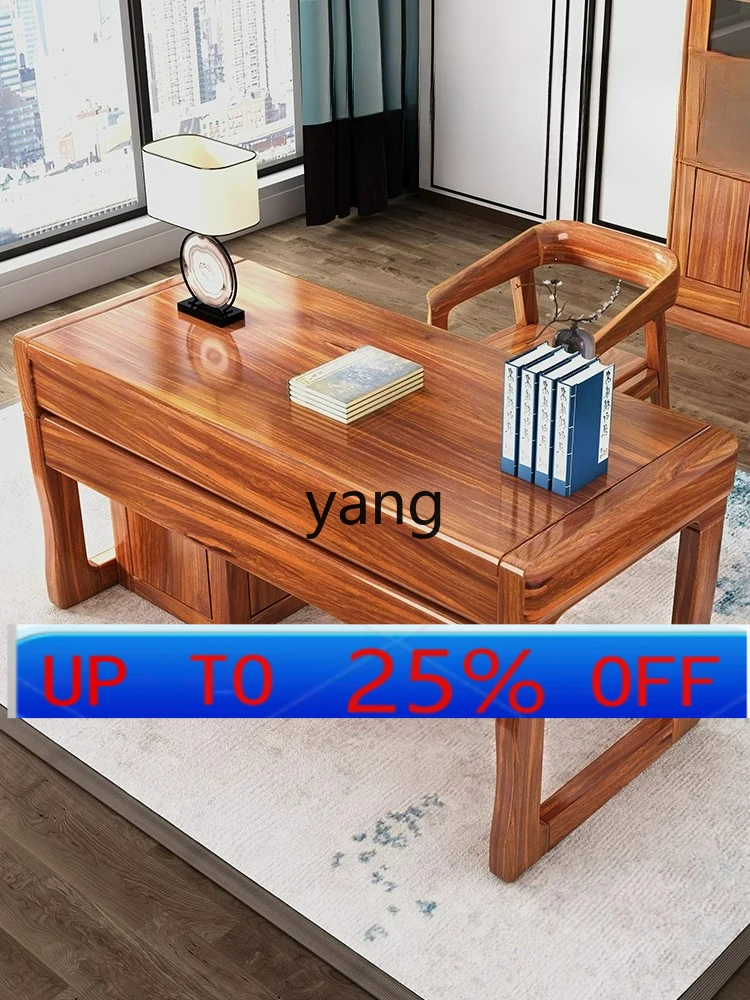 Lh Ebony Desk Modern Chinese All Solid Wood Desk Chair Combination Office Computer Desk