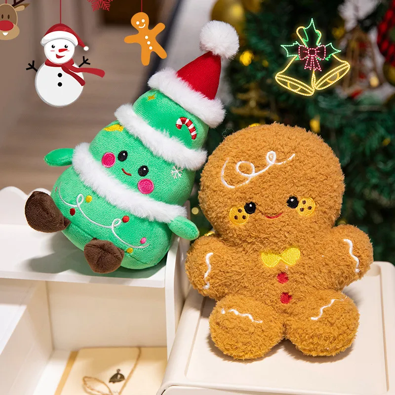 Kawaii dos desenhos animados série de natal boneca de pelúcia travesseiro homem de gengibre árvore de natal papai noel brinquedo de pelúcia casa decoração do feriado