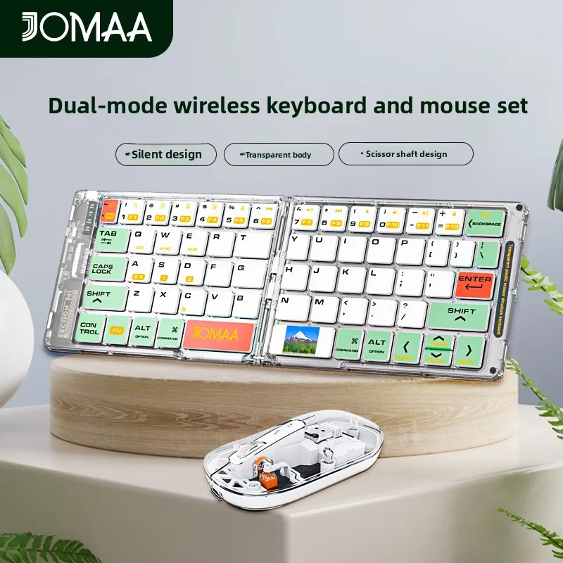 Custom Foldable Wireless KB+Mouse Set, 2.4G Bluetooth Dual-Mode Rechargeable Silent, Travel Office Portable, Aesthetic Look