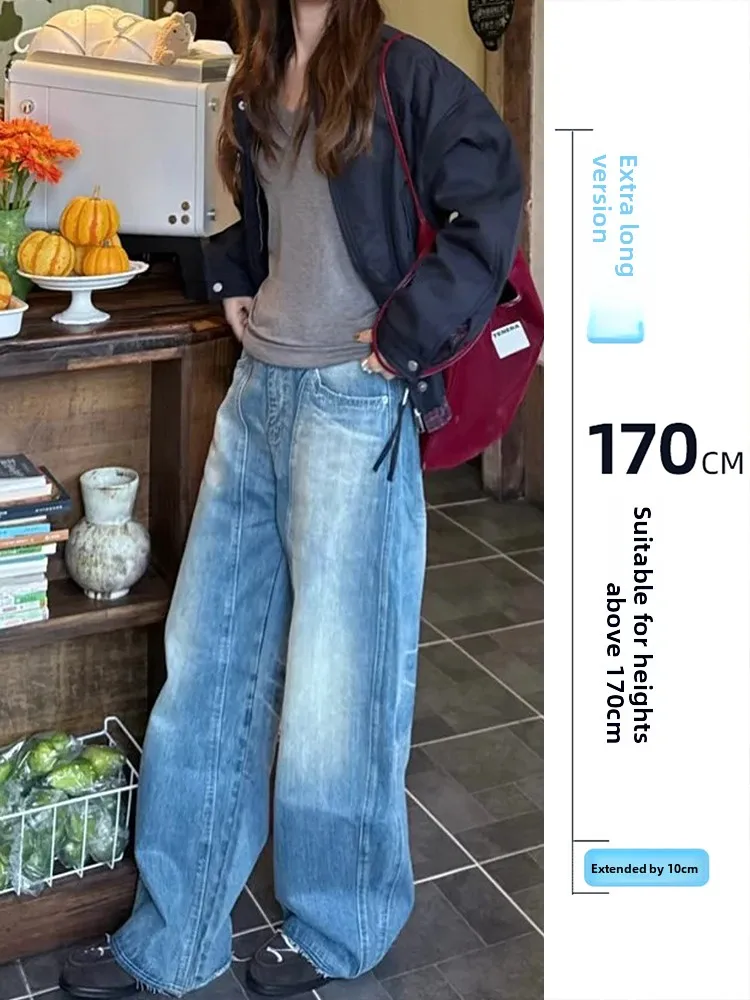 

High Waist Wide Leg Jeans Women's Thiened Retro Sle Casual Loose Fit Blue Denim Pants Autumn Winter Tall Size Jeans