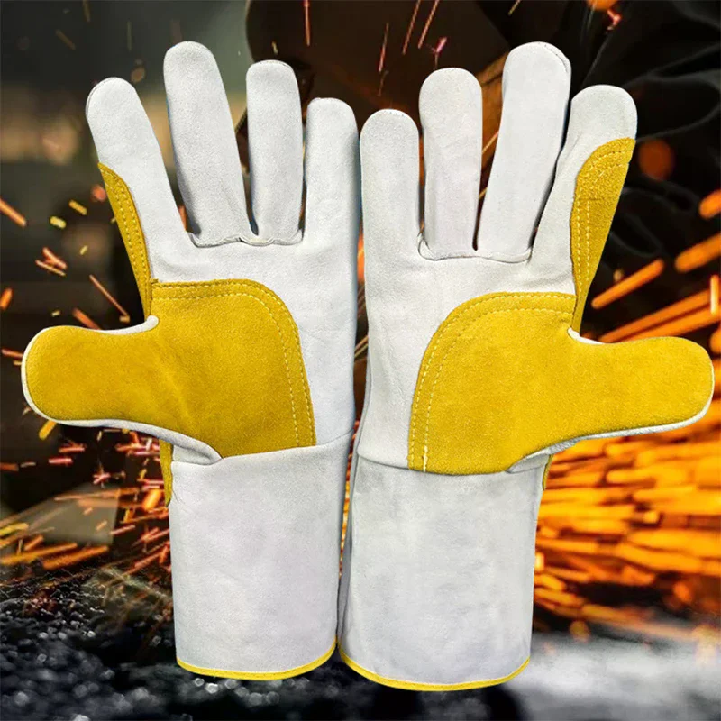 

1 Pair Soft Leather Electric Welder Labor Protection Site Durable Thick Industrial Protective Equipment Long Welding Gloves