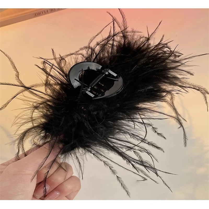 Shark clip Feather Clip High end Ostrich Hair Clip Back Head Spoon Hair Clip Super Immortal Headwear