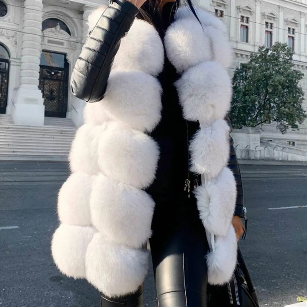 QUEENTINA Winter New Women\'s Natural Fox Fur Coat Brown Vest Square Pattern Handcrafted Products Sleeveless Real Fox Fur Vest