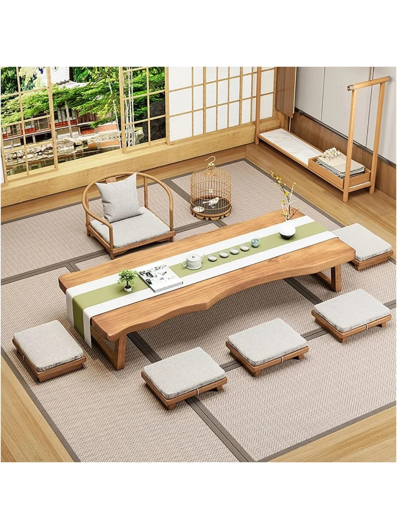 Dining Table & Meditation - Tatami & Tea Table for Floor Sitting (Brown, 120x60x35cm)