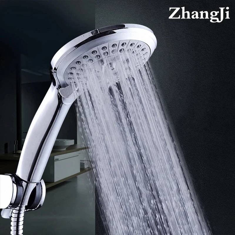 2023 Zhang Ji 5 Modes Silicone Nozzle Shower Head HandHold Rainfall Jet Spray High Pressure Powerful Shower Head Chrome plating