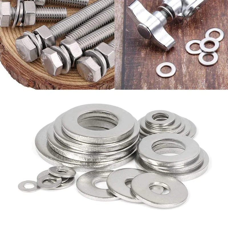 Arruela plana de aço inoxidável, junta lisa Anéis Variedade Kit, Sump Plugs, M2, M2.5, M3, M4, M5, M6, M8, M10, 180pcs