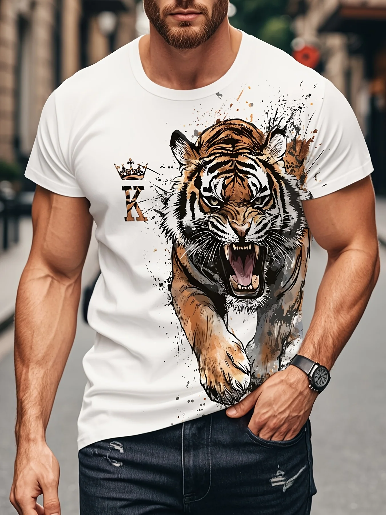 Fashion 3D Tiger Print Men's T-Shirts Funny Animal Pattern Oversized Short Sleeve Tops Casual O-neck Streetwear Hip Hop Clothing