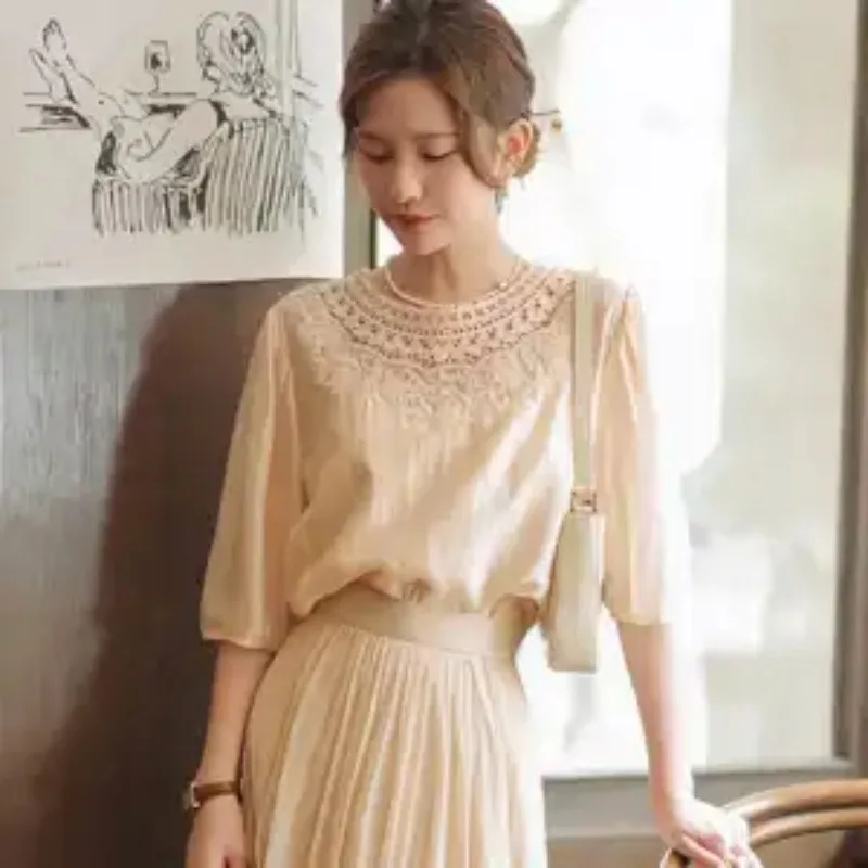 

Women French Style Tea Party Chiffon Pleated Elegant Loose Summer