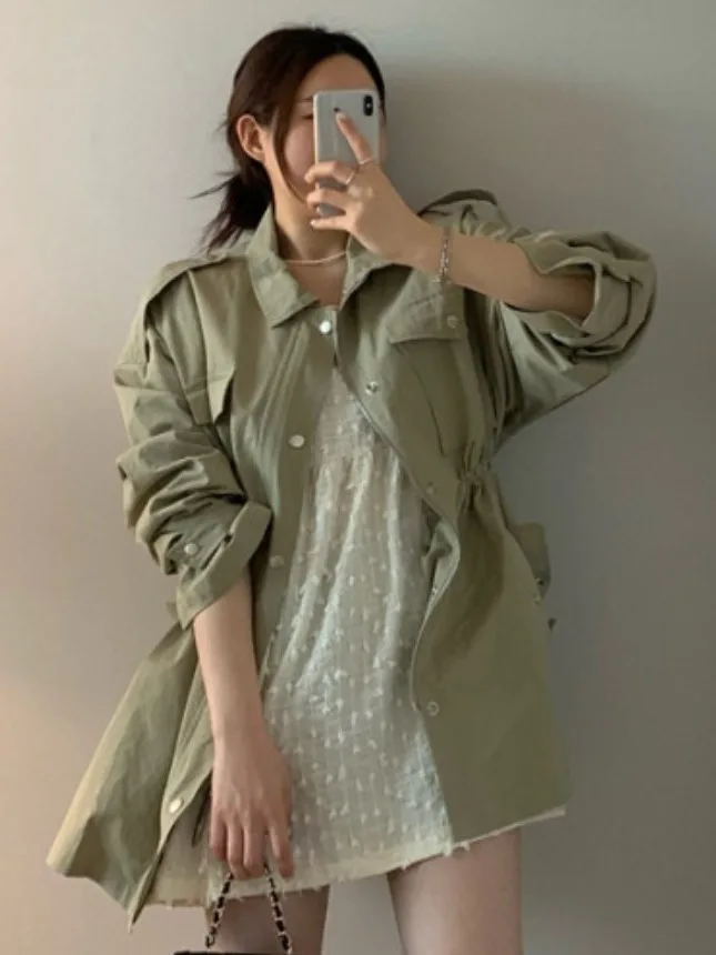 

Chic Autumnal Vintage Sle Zipper Closure Pleated Slimming Women's Coat Versatile Long Sve Sweet Collar Windbreaker Jaet