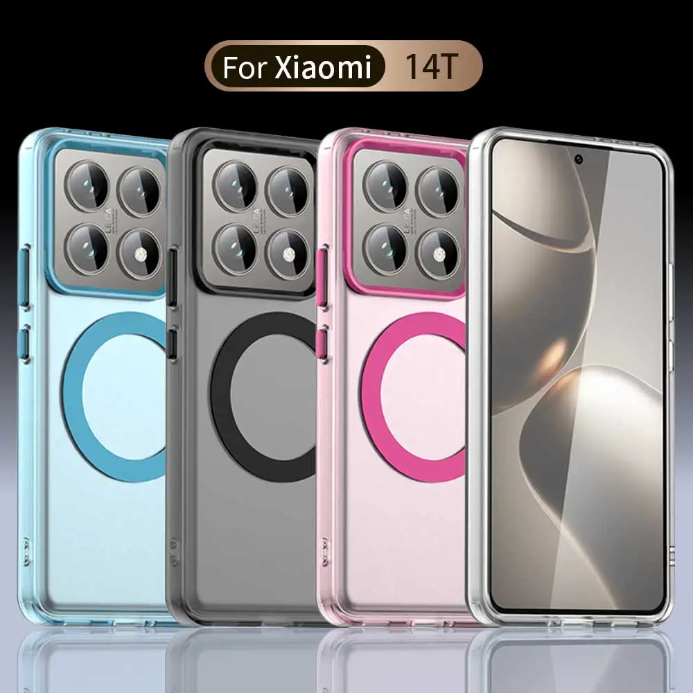 حافظة هاتف Magsafe غير لامعة لهاتف Xiaomi MI 14T 14T Pro حافظة حماية مغناطيسية شحن لاسلكي غطاء خلفي مقاوم للصدمات