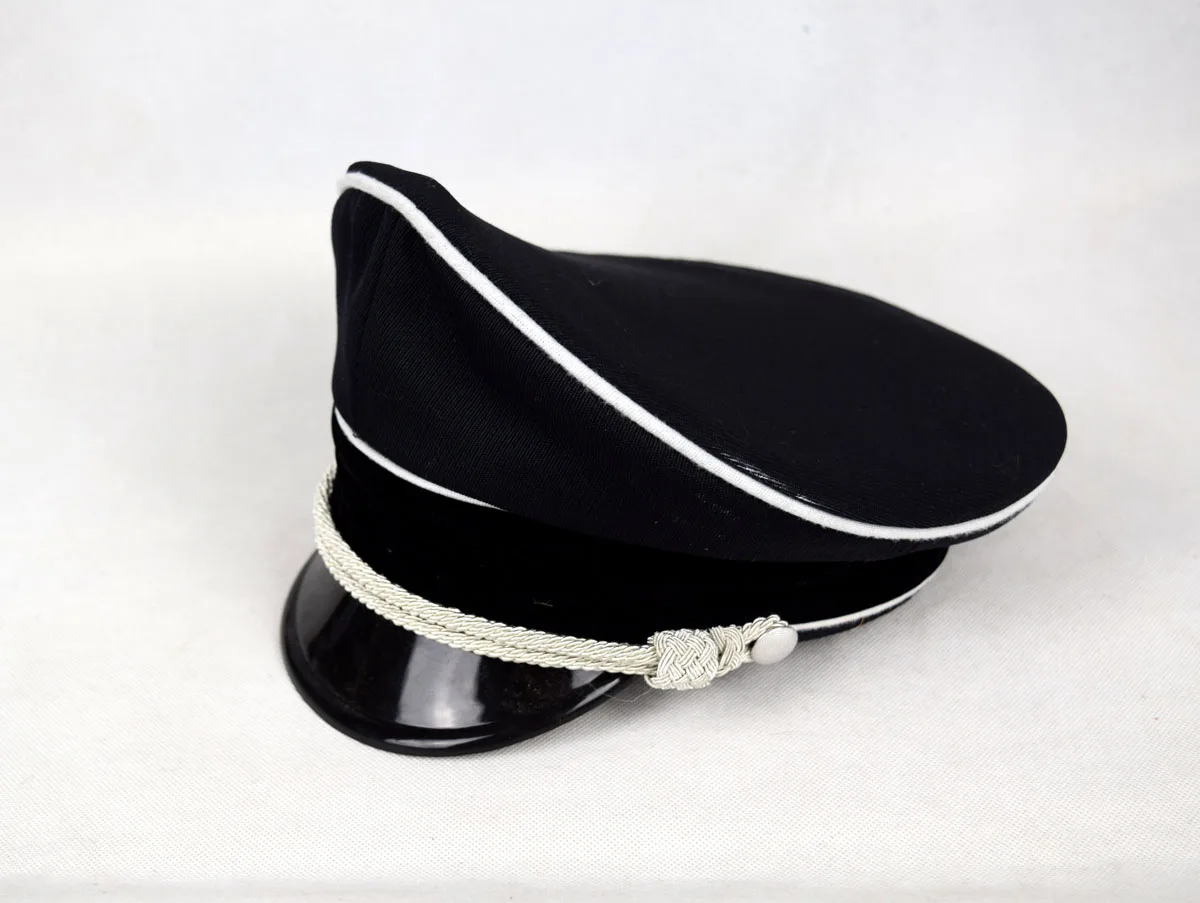 Rekonstrukcja Cosplay German M32 Elite Whipcord Officer Hat Cap W White Chin Pipe Silver Cord