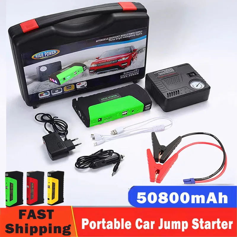 

Car Jump Starter With Pump 50800mAh Power Bank Portable 600A Starting Device 12V Auto Battery Charger Booster Starting Device