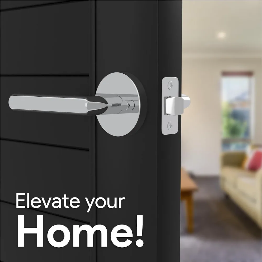 Reversible Chrome Privacy Door Handles - Heavy Duty 2-Pack for Bed and Bath, Suitable for Durable Use