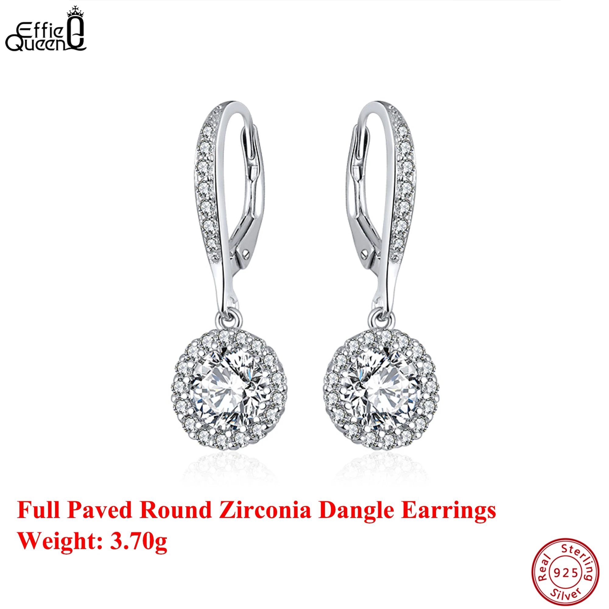 

Effie Queen S925 Silver Rhodium Plated Zirconia Dangle Earrings Luxury Jewelry for Women Drop Earring 2025 Trend Earrings SE243