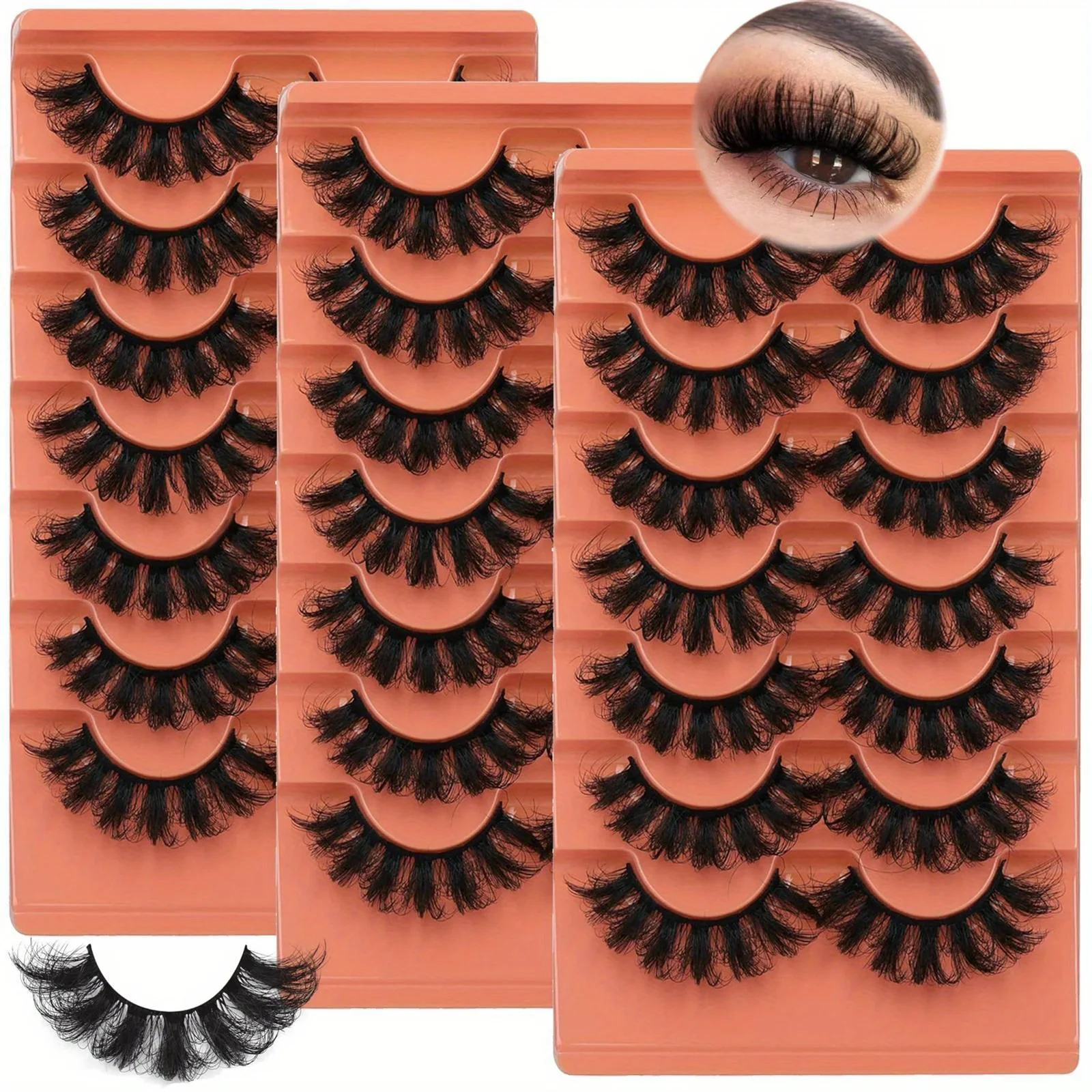 21Pairs/3Pack False Lashes Fluffy False Eyelashes Full Wispy Lashes 8D Volume Curly Fake Eyelashes