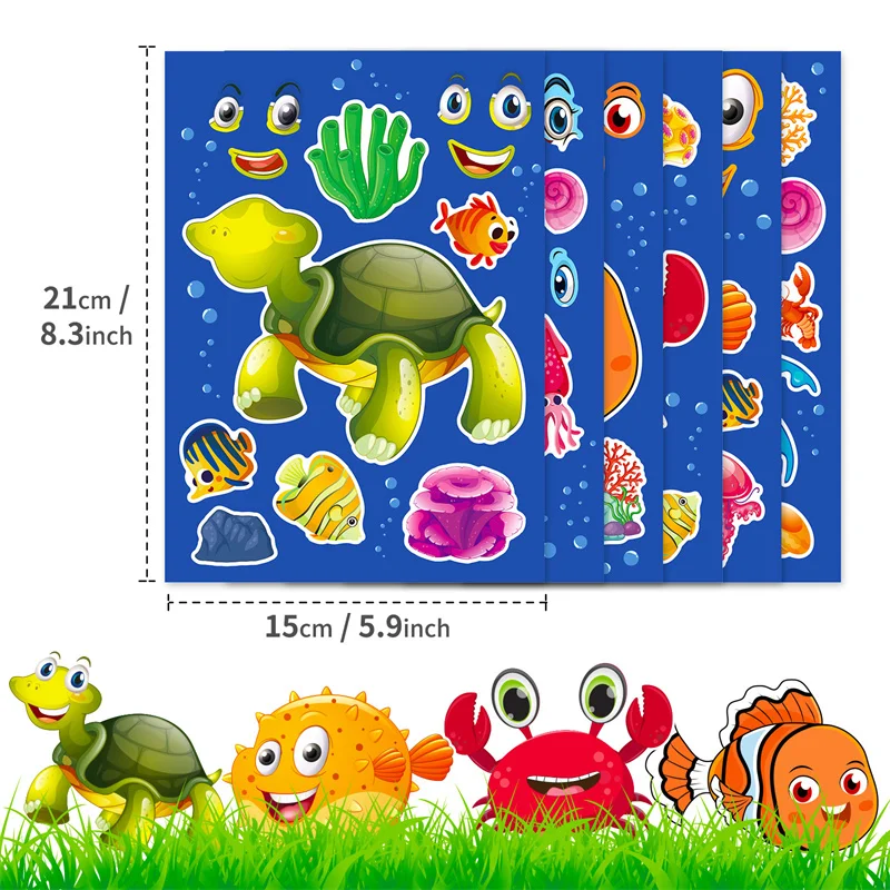 Make A Face Stickers Sheets Create Your Own Ocean Animal Puzzle Sticker Toys DIY Sea Themed Fun Craft Activity for Kids Boy Girl