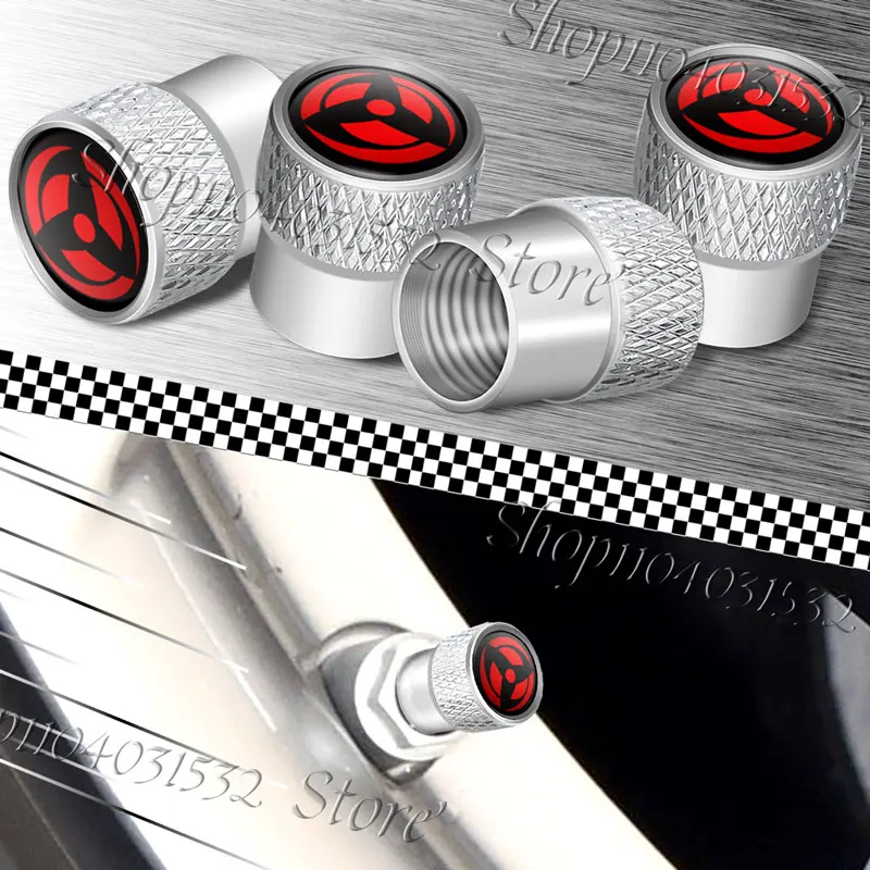 Car Decor 4Pcs Naruto Writing Wheel Eye Emblem Metal Wheel Tire Valve Stem Cap Airdust Waterproof Cover Universal Accessories