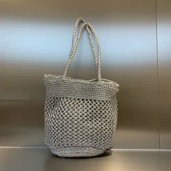 Borse a secchiello fatte a mano all'uncinetto borsa Chic borsa da donna in argento borsa a tracolla femminile borsa da spiaggia estiva da donna di moda