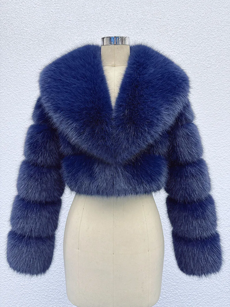 트렌디한 신상 크롭 페이크 퍼 코트 여성 의류 퍼리 페이크 퍼 재킷 겨울 코트 여성 아우터웨어 탑