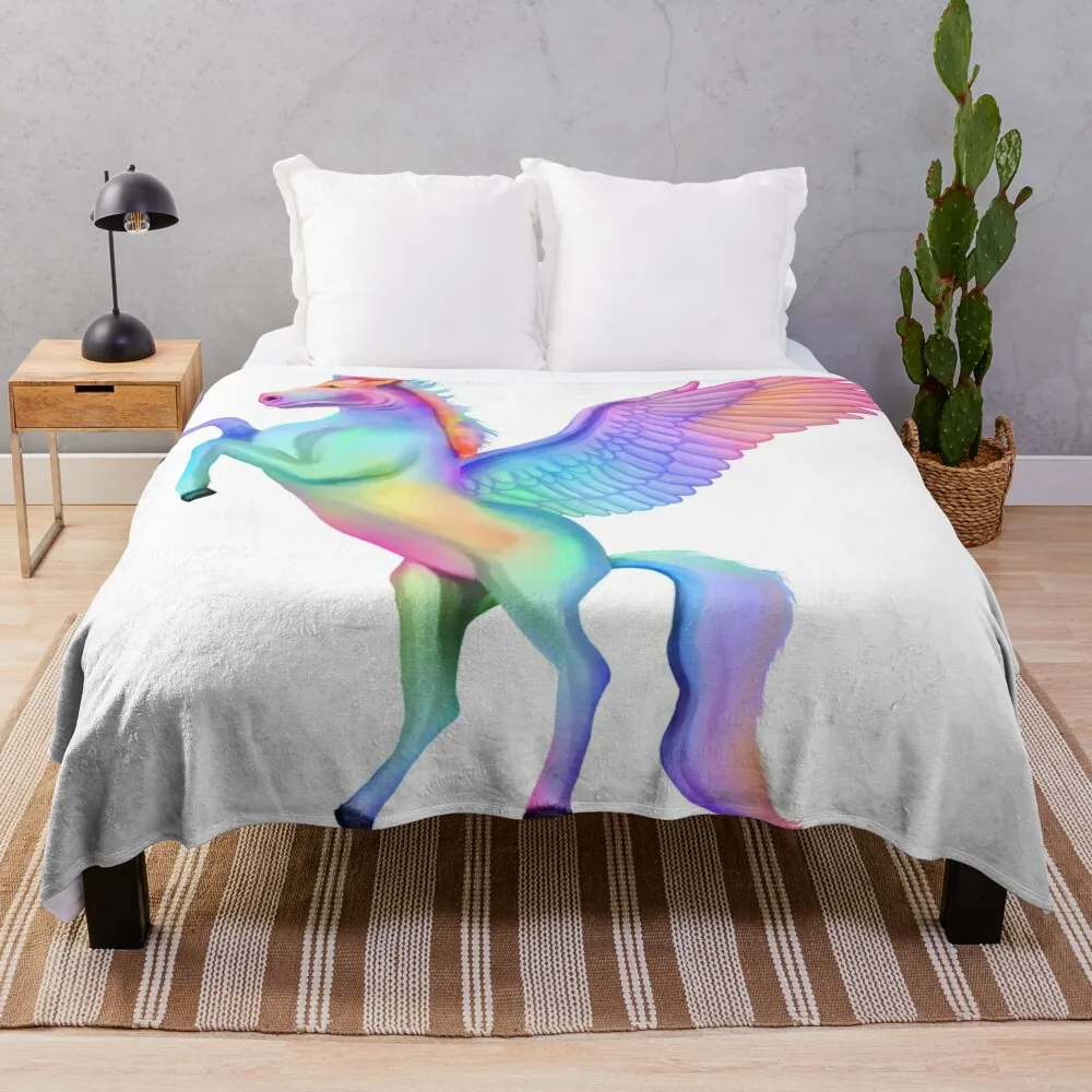 

Magical Rainbow Winged Pegasus Horse Throw Blanket Thin Camping Picnic Sofa Throw Blankets