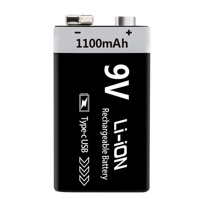 

USB 9V 1100mAh Rechargeable Lithium Battery Type-C 6F22 9V Li-ion Battery for RC Helicopeter Model Multimeter Toy