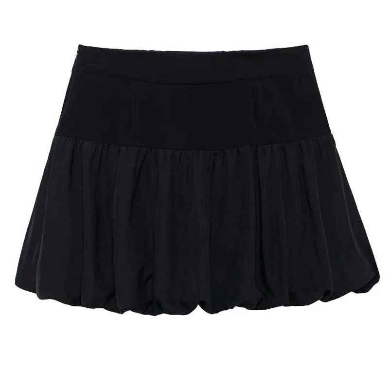 TRAF Black Skirt Women 2024 Women's Skirt Ladies Fashion Mini Balloon Skirt Elegant Double-Breasted Skirts Korean Style Skirts