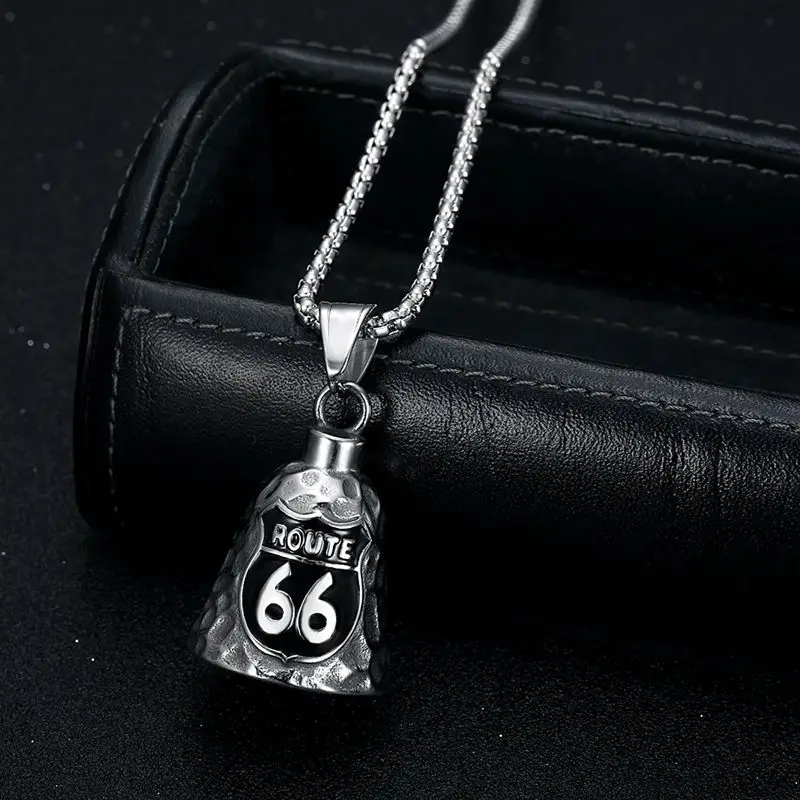 Stainless Steel Locomotive Punk Polished Dropshipping 66 Highway Riding Lucky Bell Pendant Unisex Jewelry Accessory