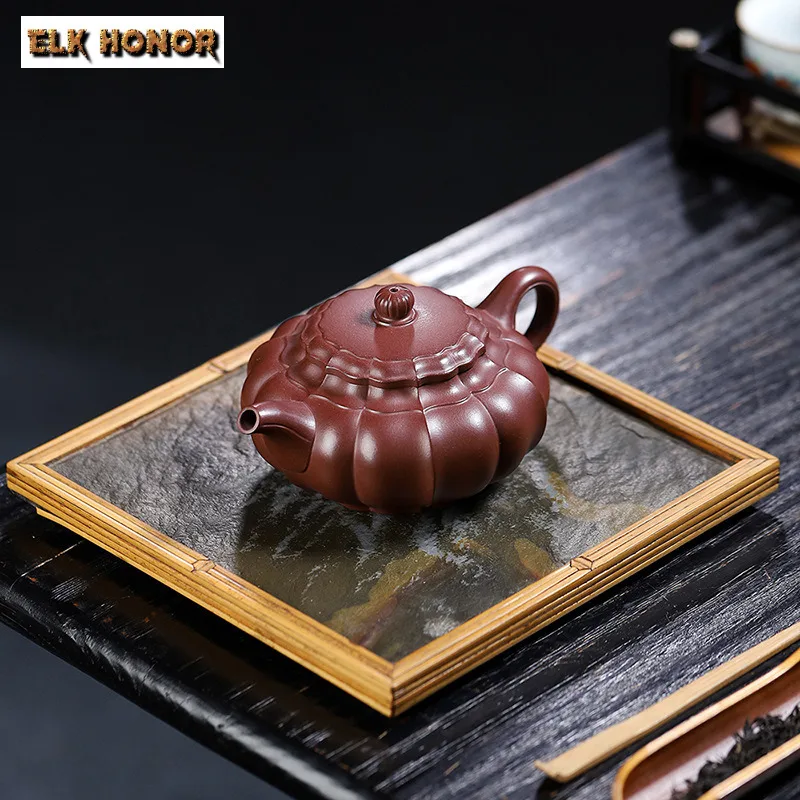 

290ml Chinese Yixing High-end Purple Clay Teapots Master Handmade Rib Tea Pot Raw Ore Purple Mud Kettle Zisha Tea Set Collection