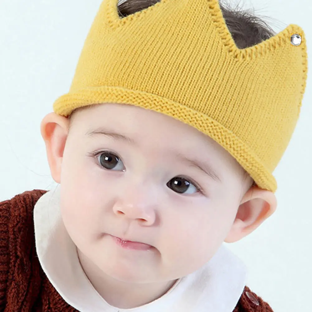 

Baby Knitted Crown Hat Pink Warm Headband Adorable Rhinestone Design Comfortable Versatile Fashionable All Seasons