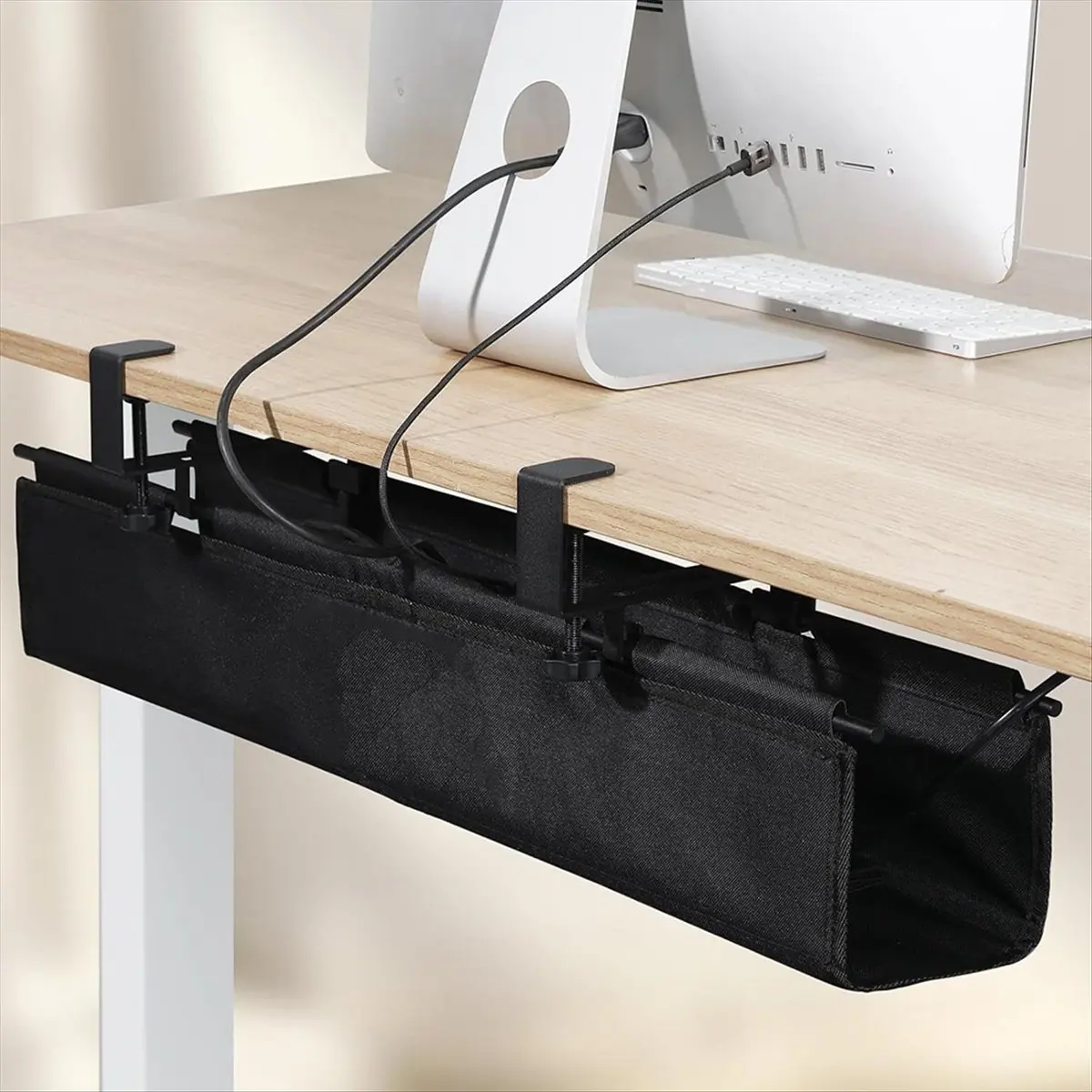 

Under Desk Cable Management Tray 27.5in-Clamp on Wire and Cable Organizer for Storage and to Hide Cords for Home Office