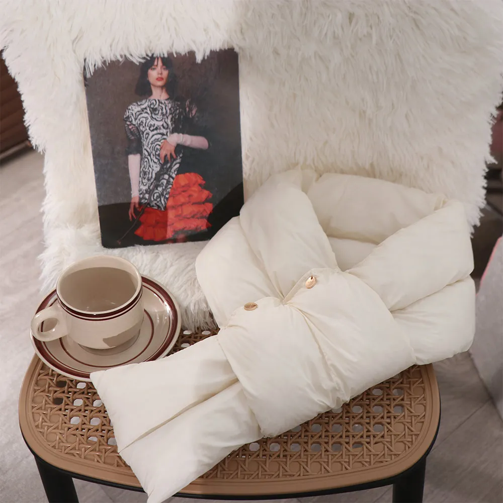 Bufanda acolchada de algodón de Color sólido informal para mantener el calor, bufanda a prueba de viento para el cuello, accesorios de ropa, chal de plumas cruzadas para mujer