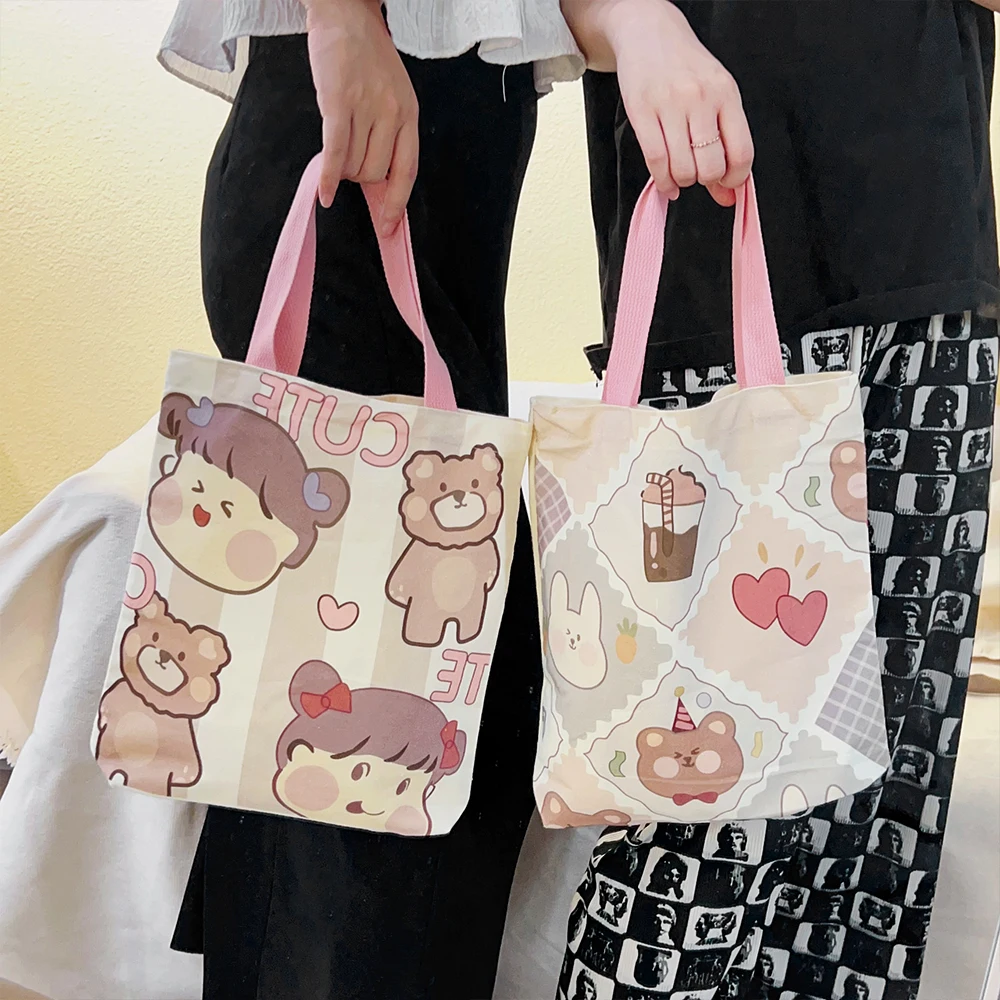 Japanese Girls Fashion Canvas Tote Bags for Women Casual Shopper Designer Handbag Japanese Style Cartoon Small Shoulder Bags