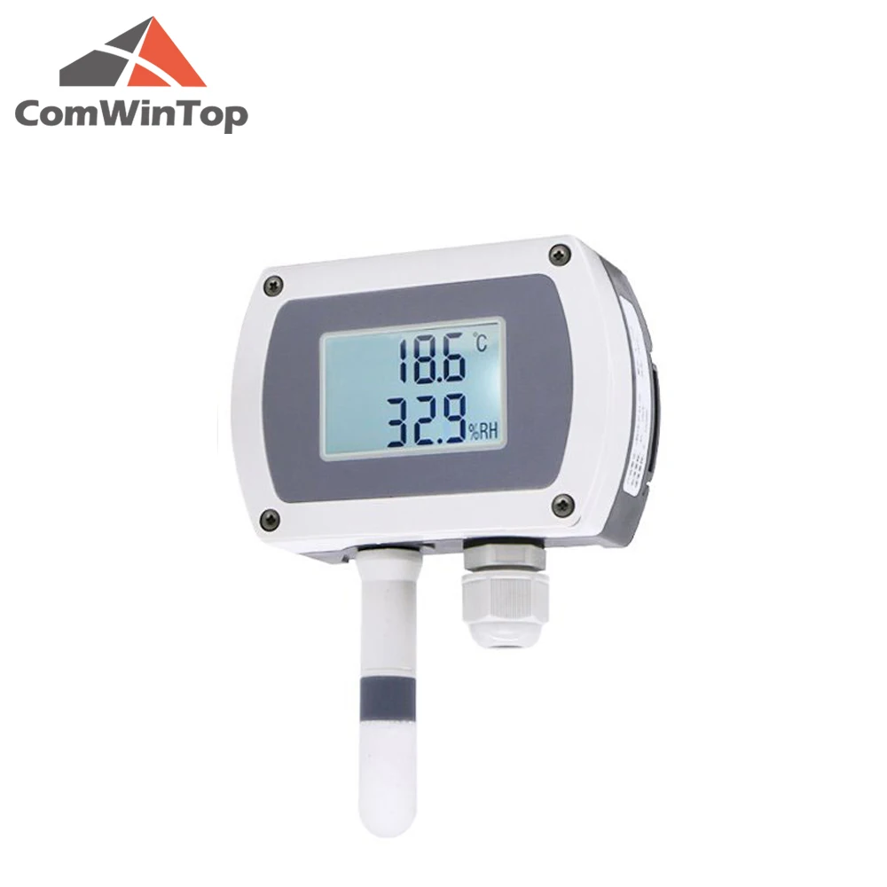 Rs485 Modbus Wall-mounted Temperature And Humidity Transmitter Sensor 4-20ma With Display Track Installation